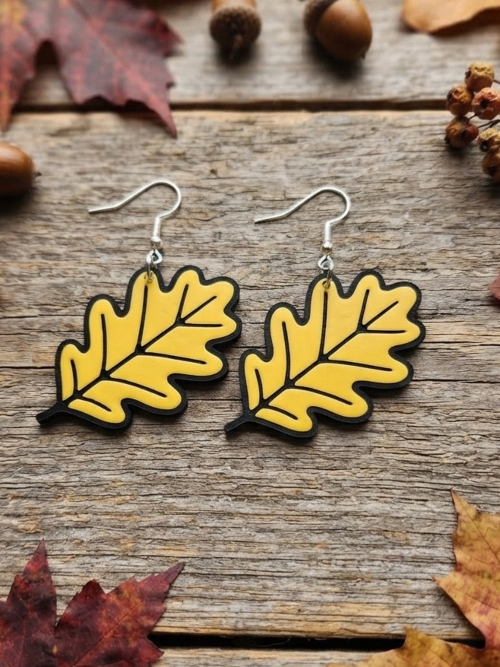 Yellow Oak Leaf Dangle Earrings - Women Jewelry